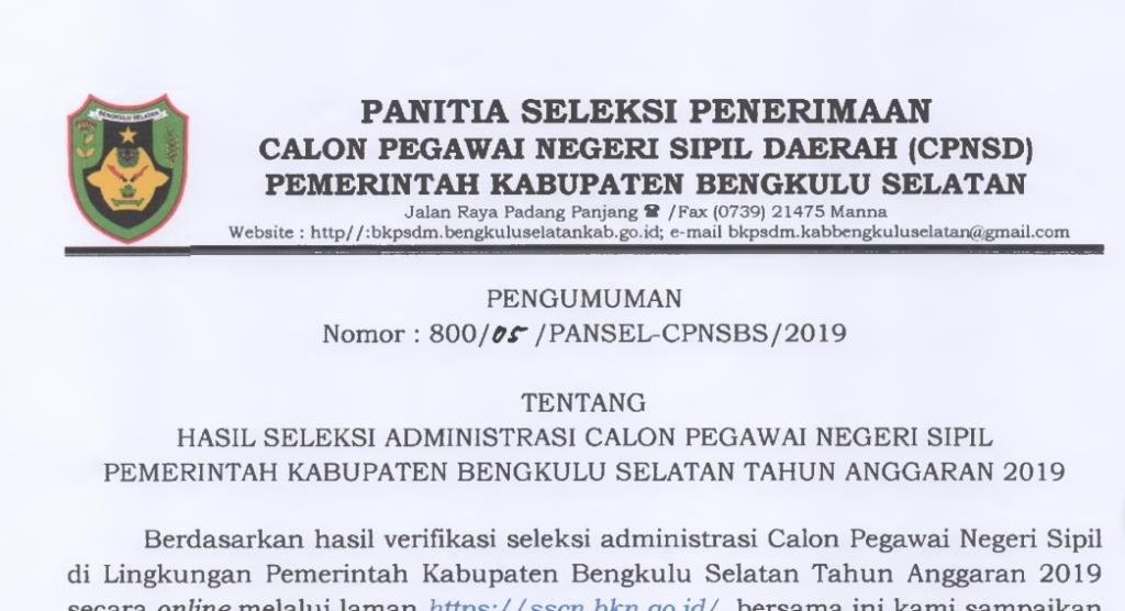 1097 Peserta CPNS Bengkulu Selatan Lulus Berkas Administrasi, Cek Nama Kamu Disini!